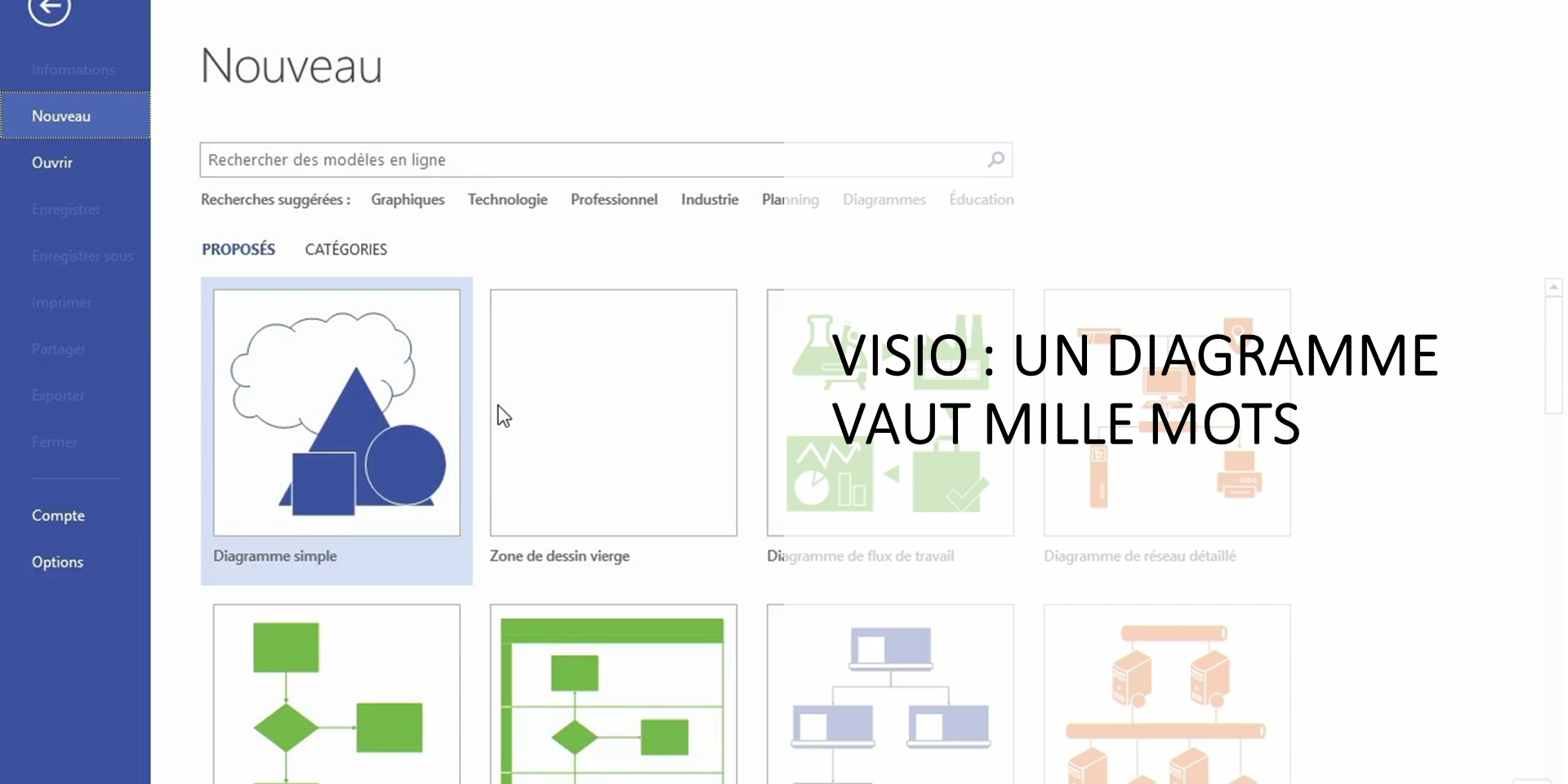 Une image qui représente la page principale du logiciel Visio.