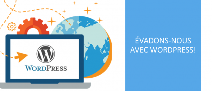 Il s'agit d'une image qui affiche un ordinateur avec le logo de WordPress