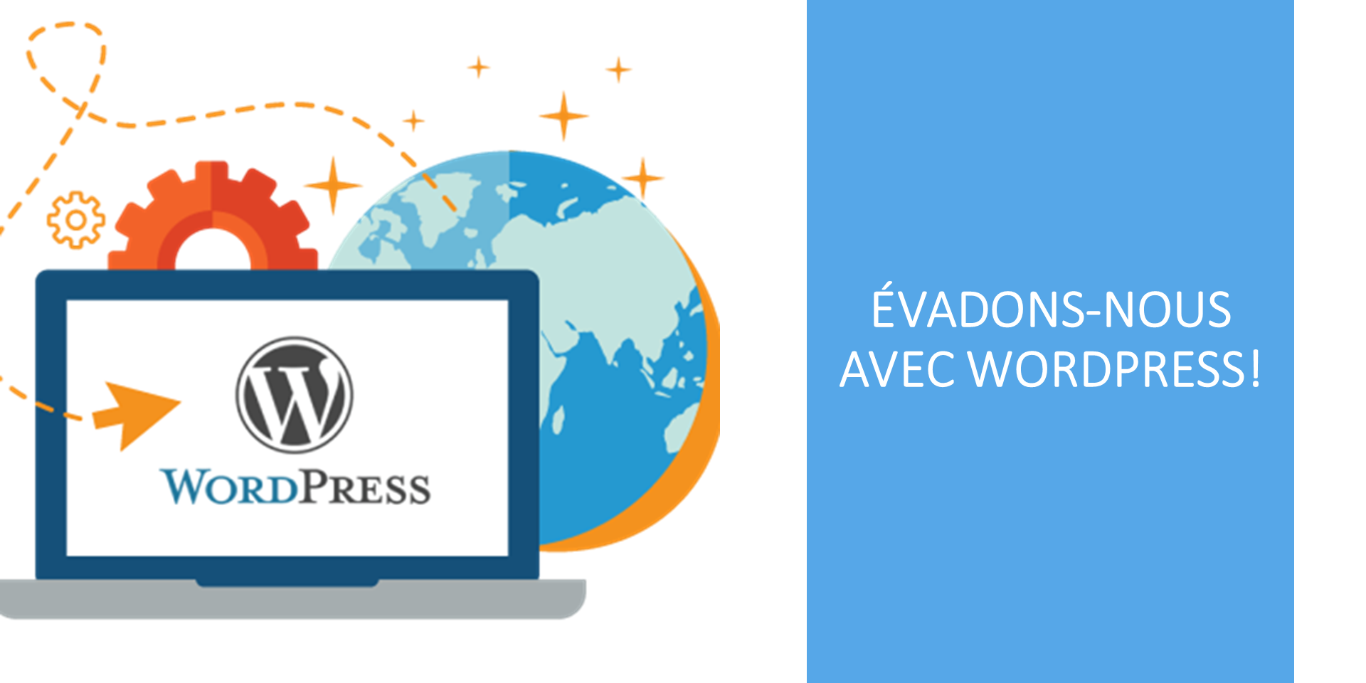 Il s'agit d'une image qui affiche un ordinateur avec le logo de WordPress